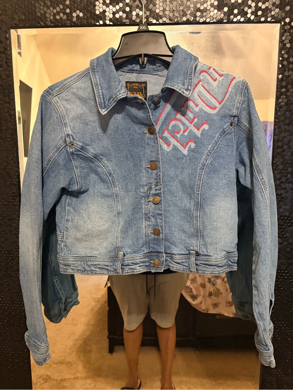 Von Dutch Light Blue Denim Jacket with Pink Script